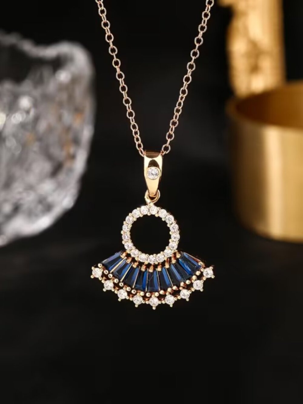 18K Gold Womens 1ct Diamond 2ct Blue Sapphire Gemstone Pendant Necklace Jewelry